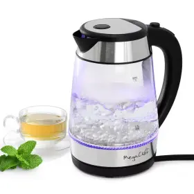 Megachef 313044412488 7 Cup Glass And Stainless Steel Electric Tea Kettle In Silver