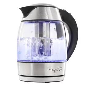 Megachef 313108219299 7.6 Cups Glass Body And Stainless-steel Electric Tea Kettle In Silver With I