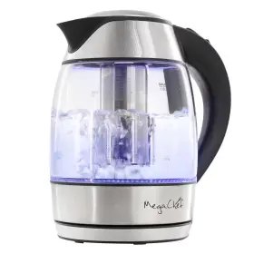 Megachef 313108219299 7.6 Cups Glass Body And Stainless-steel Electric Tea Kettle In Silver With I