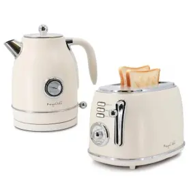 Megachef 669185024111 7 Cup Electric Tea Kettle And 2 Slice Toaster Combo In Matte Cream