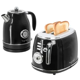 Megachef 726084858909 Electric Tea Kettle Toaster Combo Set Black 1.8 Quart Kitchen Essential