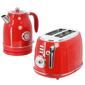 Megachef 840191207235 1.7 Liter Electric Tea Kettle And 2 Slice Toaster Combo In Red