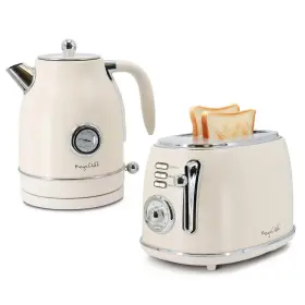 943120245m Megachef 1.7 Quart Electric Tea Kettle And 2 Slice Toaster Combo In Matt Cream