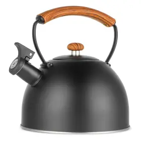 Mgktl-375blk Megachef 3.2 Quart Whistling Tea Kettle With Wood Grain Nylon Cool Touch Handle