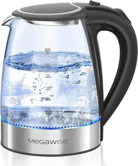Megawise 734257528399 Electric Kettle 1.8l Borosilicate Glass Tea With Led Light Auto