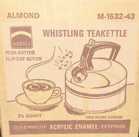 Mirro M-1532-43 Push-button Whistling Teakettle Almond Acrylic Enamel 2.5 Quart