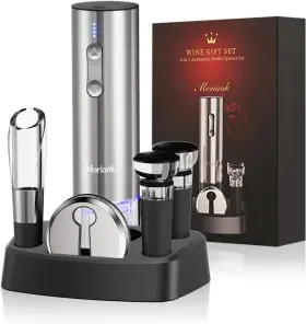 Mks02 Moriank Electric Wine Opener Set With Stand Gift 6 In 1 Stainless Steel