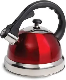 108074.01 Mr. Coffee Claredale Stainless Steel Whistling Tea Kettle 2.2 Quarts Red