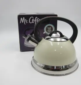 137420.01 Mr. Coffee Flintshire Stainless Steel Whistling Tea Kettle With Nylon Handle New