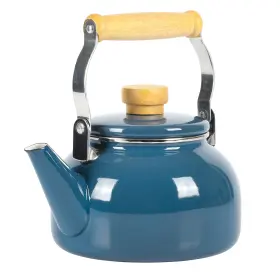 137422.01 Mr. Coffee Quentin 1.5 Quart Enamel On Steel Tea Kettle With Wood Handle - Blue