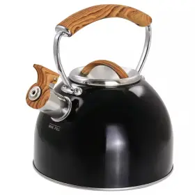 Mr. Coffee 744759688521 2-quart 8-cup Black Stainless Steel Whistling Tea Kettle With Wood Pattern Handl