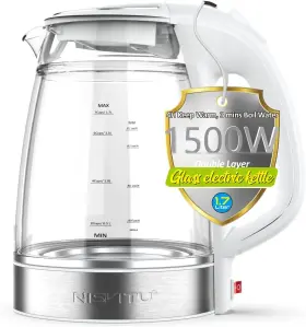 Nisvitu 313045730772 Double Glass Electric Kettle Cordless Hot Water Boiler