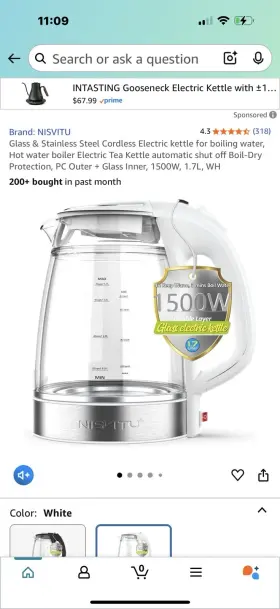 Etk1501 Nisvtu Nisvitu Double Layer Glass Electric Kettle