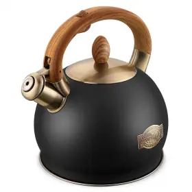 Numhew 445036373323 15-cup Polished Black Stainless Steel Stovetop Tea Kettle 2.6 Quart Whistling Lou