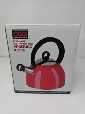 7188 Oggi Whistling Kettle Stainless Steel Bakelite Handle 1.9 Lt/64 Oz Red Used Once