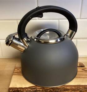 Oggi 7591 Brew Whistling Tea Kettle Graphite Stainless Steel Matte Gray Teapot