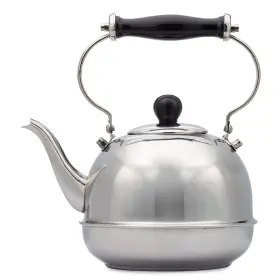 Old Dutch International 045642216181 2 Quart Stainless Steel Smooth Teakettle With Wood Handle Shiny Silver Black Han