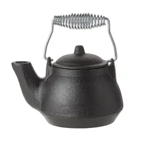 Old Mountain 043502101790 10179 Cast Iron Mini Tea Kettle With Silver Handle 1.5 Cups Black
