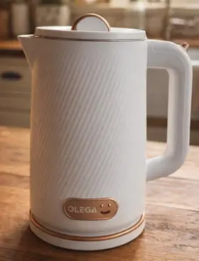 1234olga Olega White Cordless Electric Kettle With Rose Gold Accents 360 Swivel Base