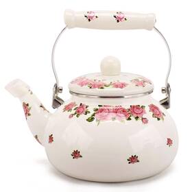 Olytaru Flower-2.4l Large 2.5l Retro Floral Porcelain Enamel Stovetop Tea Kettle Pot Pink Ceramic