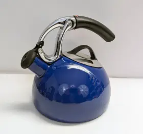 1051515 Oxo Good Grips Uplift Whistling Tea Kettle Blue Enamel Stovetop 2 Qt