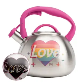 Paris Hilton 741393002867 Whistling Stovetop Tea Kettle Stainless Steel With Rainbow Love Color Changi