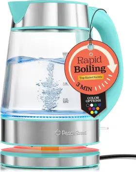 Peach Street 810087041694 Speed-boil Water Electric Kettle 1.7l1500w Coffee And Tea Kettleborosilicateglass