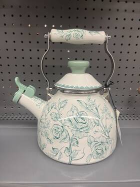 Pioneer Woman 085081658968 New Agatha Green Tea Kettle Floral Enamel On Steel 1.9-quart