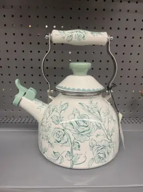 Pioneer Woman 085081658968 New Agatha Green Tea Kettle Floral Enamel On Steel 1.9-quart