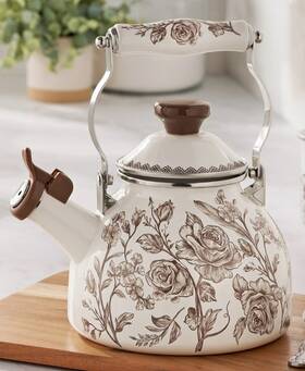 Pioneer Woman 085081659347 Agatha 1.8 Quart Tea Kettle Enamel / Steel Brown Floral Gift