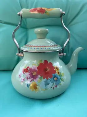 Pioneer Woman 085081851109 1.9 Quart Tea Kettle Teapot Breezy Blossom Aqua Floral Design