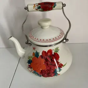 122291 Pioneer Woman The Cheerful Rose 1.9 Quart Tea Kettle Enamel On Steel Euc Pg-27