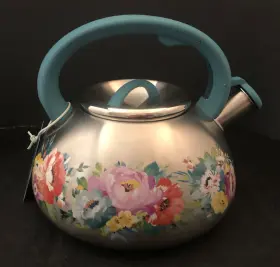 15423c Pioneer Woman Sweet Romance Stainless Steel Whistling Tea Kettle 2.5 Quart With Tag
