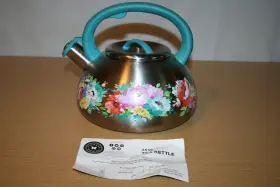 15423e Pioneer Woman 2-1/2 Quart Stainless Steel Whistling Tea Kettle Sweet Romance- X4