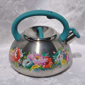 Pioneer Woman 15423h Steel Whistle Kettle Sweet Romance 8 Inch H 9 W Large Capacity Lovely