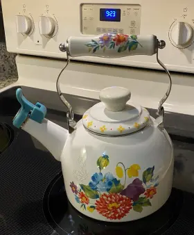 3212joc Pioneer Woman New Blooming Bouquet Enamel On Steel 2 Quart Teapot Tea Kettle