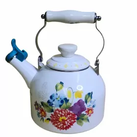Mn-6524343 Pioneer Woman The Tea Kettle Bloomington Bouquet White Floral Enamel Whistling