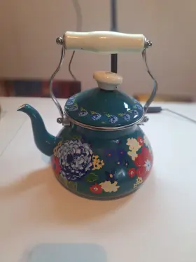 Pw578990 Pioneer Woman Inch Dazzling Dahlias Enamel On Steel 2 Quart Tea Kettle Teal/blue