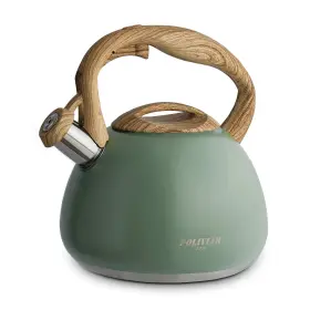P5-nr1u-neky Poliviar 7379 Tea Kettle 2.7 Quart Seaweed Green Finish With Wood Pattern Handle