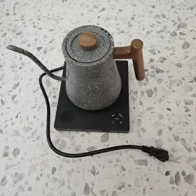 Yk-e138w Poliviar Electric Gooseneck Kettle 1200w Speckled Gray - Real Wood Handle