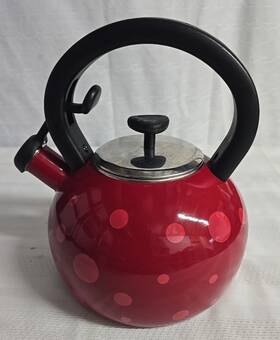 Prepology Qq12t 2 Quart Whistling Tea Kettle Red Polka Dot Stovetop Farmhouse