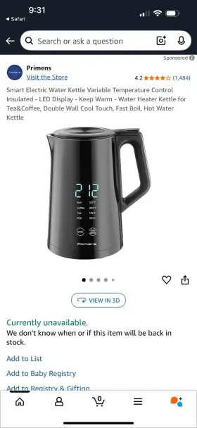 Pr-1002 Primens Double Wall Electric Led Kettle