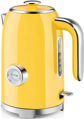 Proxxi 313111768760 Stainless Steel Electric Kettle With Thermometer 57oz Retro Yellow 1500w