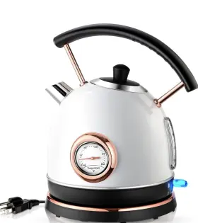 Yk-823nt Pukomc Retro Electric Kettle Tea Pot 1.7l Stainless Steel White Rose Gold Rapid Boil