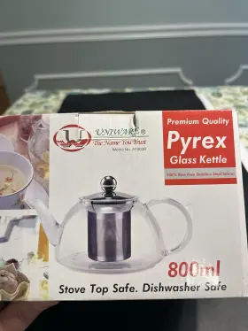 A10038 Pyrex Glass Kettle W Stainless Infuser 800mil Nib