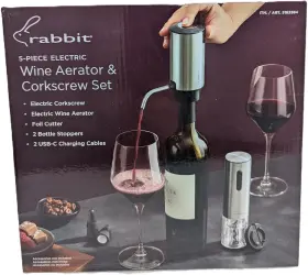 5163384 Rabbit Electric Wine Tool Set - 5-piece Accessory Collection Silver