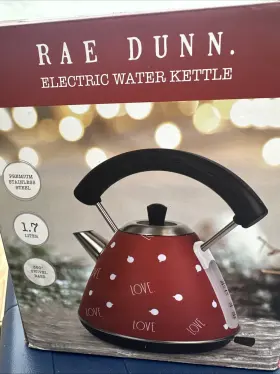5012381 Rae Dunn New Rare Love Electric Tea Kettle Red W Hearts