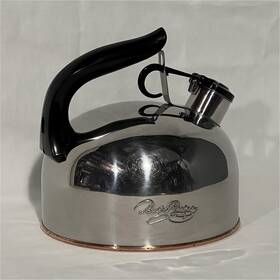 Revere Ware 6008-5 Vintage Whistling Tea Kettle Stainless Steel Copper Bottom