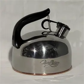 6008-5 Revere Ware Vintage Whistling Tea Kettle Stainless Steel Copper Bottom