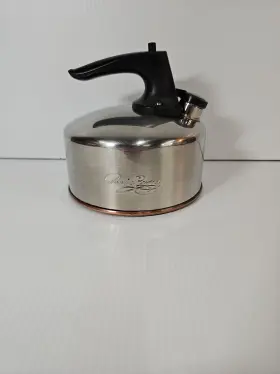 C01h Revere Ware 1 Quart Tea Pot Kettle Whistling Stainless Teapot Copper Bottom